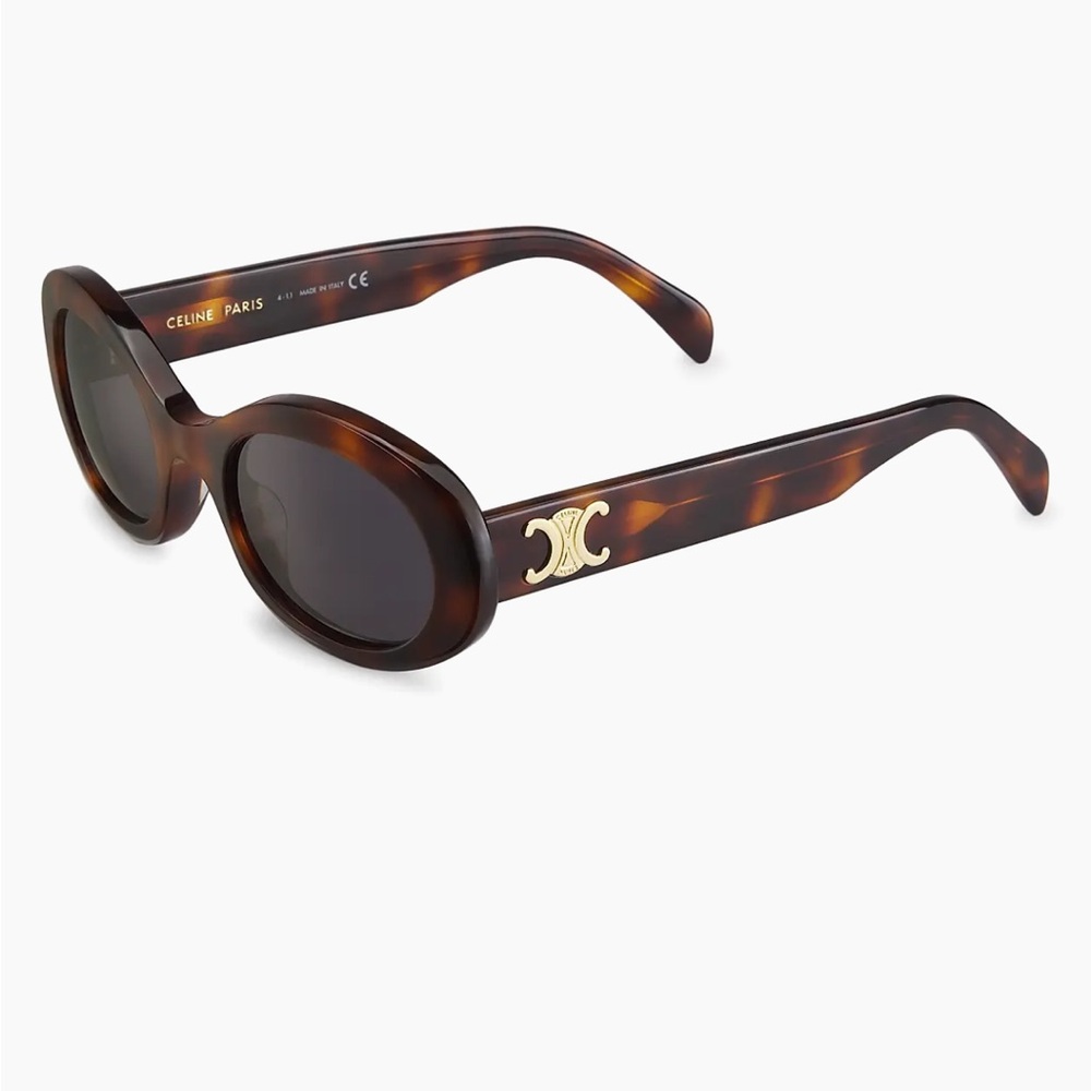 Celine Tortoiseshell Oval Sunglasses with Gold Logo